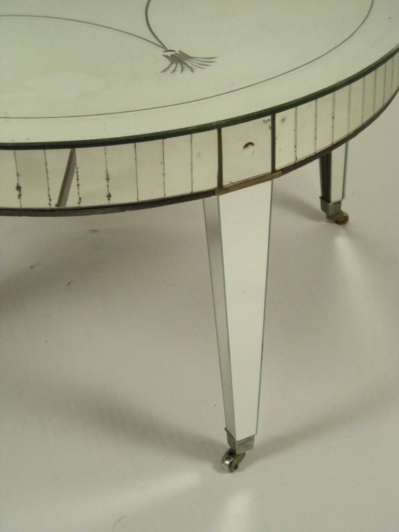 1930s ETCHED MIRRORED COCKTAIL TABLE BY PAINE FURNITURE, BOSTON. 2
