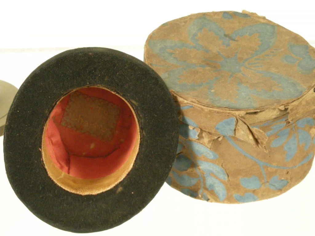 19th Century RARE 19TH CENTURY MINIATURE TOP HAT WITH WALLPAPER BOX