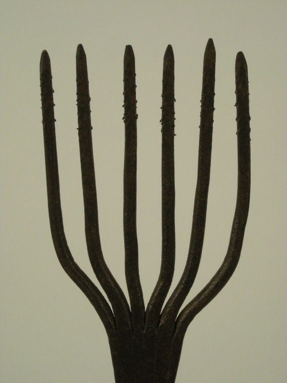 COLLECTION OF MOUNTED EARLY WROUGHT IRON EEL AND FISHING SPEARS 2