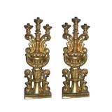 Pair of 19th C gilt wood three arm candelabra