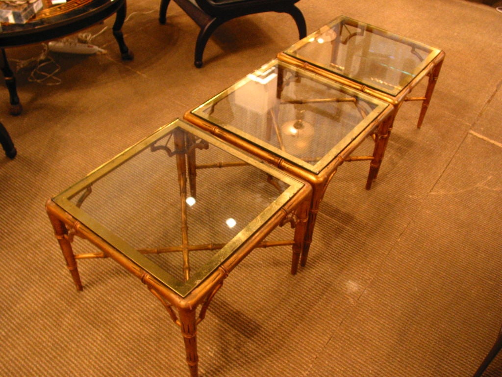 Set of Three Gold Leaf Faux Bamboo Tables