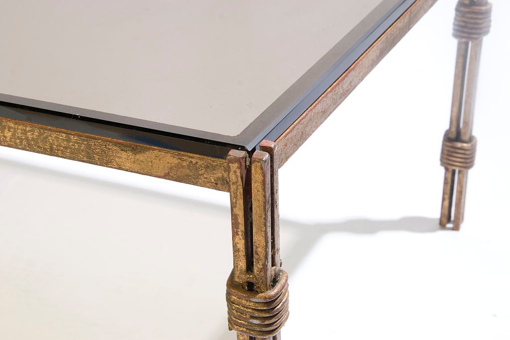 Gilt Metal Coffee Table with Double Banded Legs