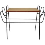 Metal and Leather  Side Table and Magazine Rack by Adnet
