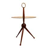 Round Walnut Tripod Table with Glass Shelf