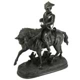 French Bronze Sculpture of a Huntsman on Horseback by Berye.