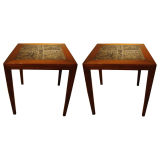 A pair of Danish rosewood and tiled tables