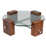 Unusual Tropical Hardwood and Chrome Centre Table, Brazil, circa 1970s Unusual Tropical Hardwood and Chrome Centre Table, Brazil, circa 1970s