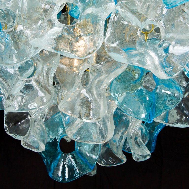 Jellyfish Chandelier in the style of Venini comprising heavy glass pendants, some tinged with turquoise.