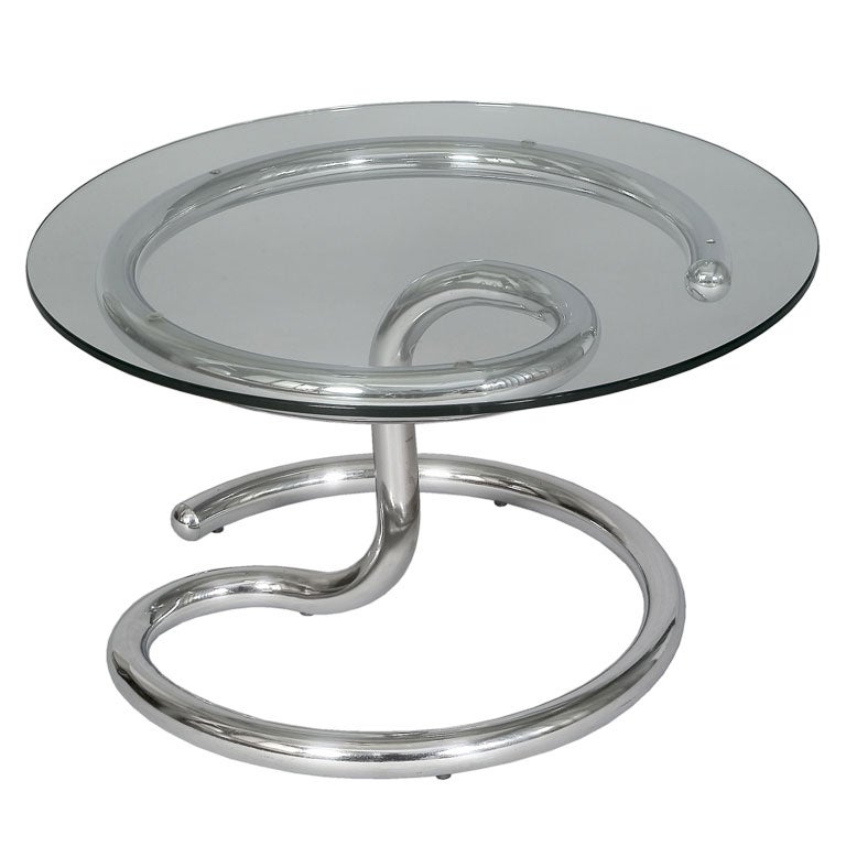Chrome and Glass Spiral Centre Table For Sale
