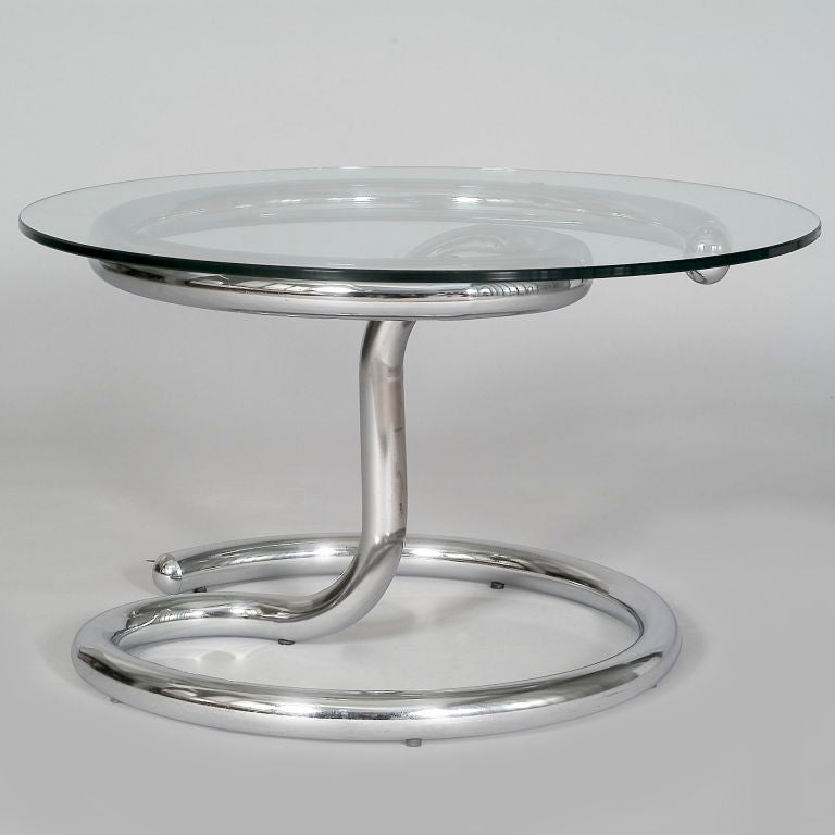 Chrome and glass spiral 'Anaconda' type table in the style of Paul Tuttle (1918-2002).
