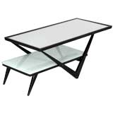 Black lacquered two tier Coffee Table with mirrored top,