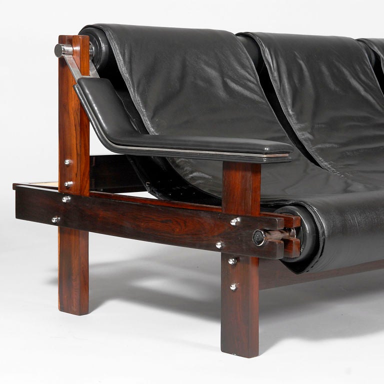 Important and Unique Jacaranda and Chrome and Leather Sofa designed by Sergio Bernardes and made by Sergio Rodrigues, 1962, Sao Paulo, Brazil. Provenance:- This sofa was given by Sergio Rodrigues as a present to his sister and comes with original
