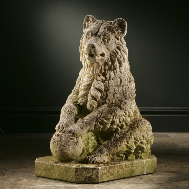 A Pair of Carved Limestone Bears by Talisman
