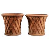 A Pair of Large Terracotta Basket Weave Weston Pots