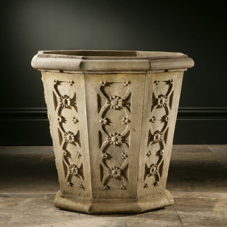 A Pair of Octagonal Reconstituted Stone Pots by Talisman