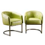 A Pair of Lime Green Upholstered Chairs  by Milo Baughman