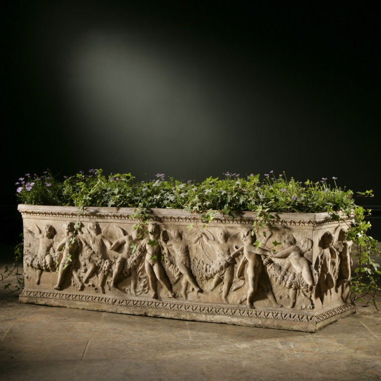 A Pair of Reconstituted Stone Rectangular Planters