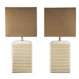 A Pair of Cream Ribbed Ceramic Table Lamps 1960s