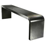 Vintage A Large Black Leather Console Table with Brass Trim