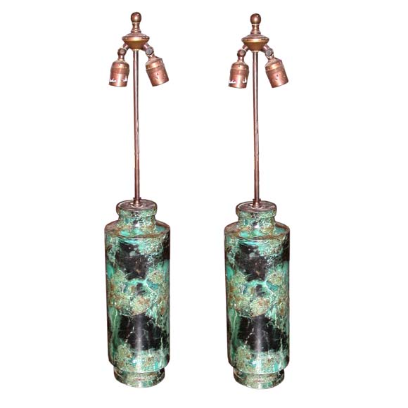Pair of Oxidized Metal Table Lamps For Sale