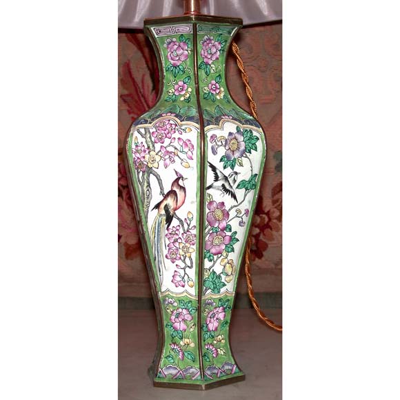 True Pair of Lilac and Turquoise Cloisonné Lamps