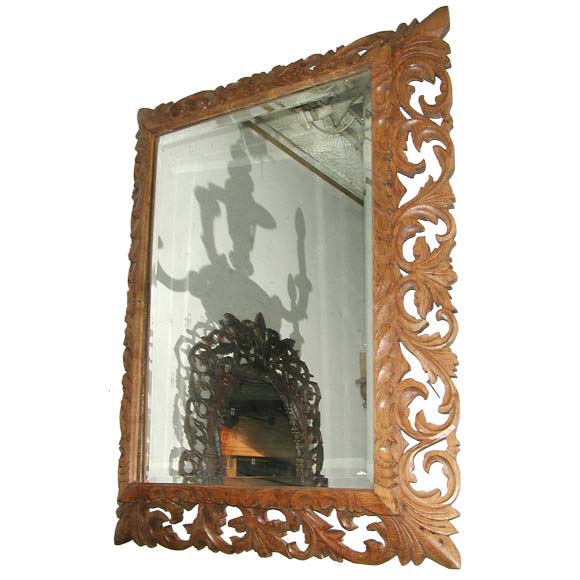 Carved Oak Frame Beveled Edge Mirror at 1stDibs