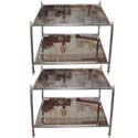 Pair of Two Tier Canon Finish Metal and Mirror End Tables