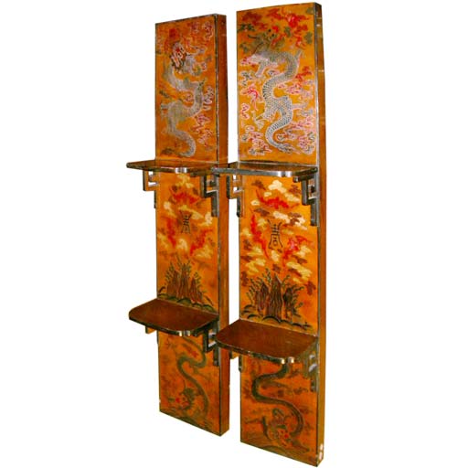 Pair of Chinoiserie Dragon Shelves For Sale