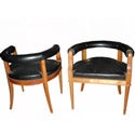 Pair of Leather and Cherry Wood Armchairs