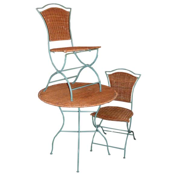 Wicker Breakfast Table and Chairs For Sale at 1stDibs