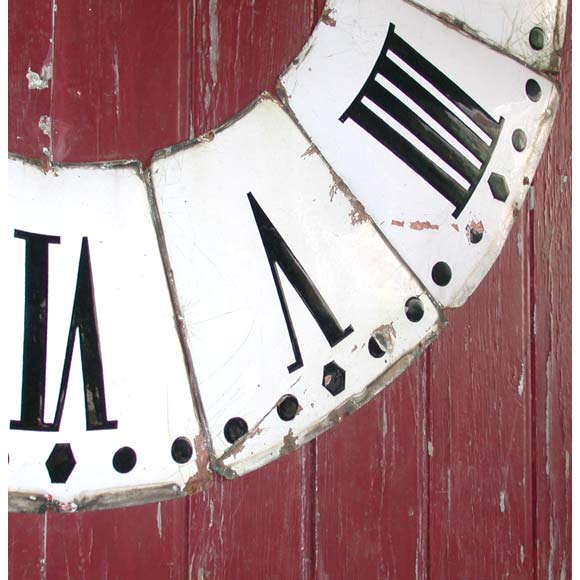 Patinated Late 19th Century Roman Numeral Enameled Copper Station Clock For Sale
