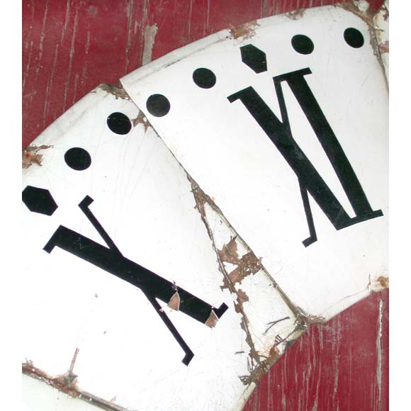 Wood Late 19th Century Roman Numeral Enameled Copper Station Clock For Sale