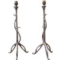Pair of Agostini Silvered Bronze Tripod Table Lamps