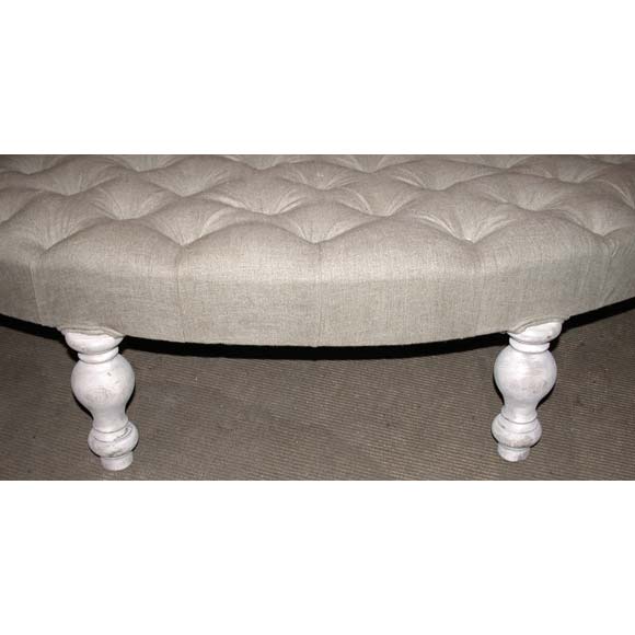 French Large Oval Tufted Poof For Sale