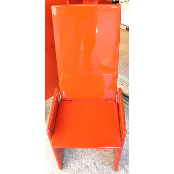 Set of Four Burned Orange Lacquered Wood Chairs by Takahama