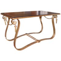 Gilt Wrought Iron with Leather Top Coffee Table