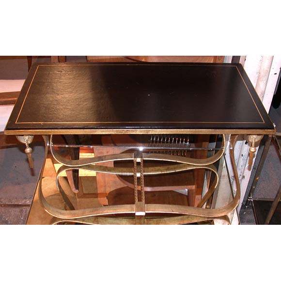 Gilt Wrought Iron with Leather Top Coffee Table