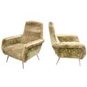 Pair of Fuzzy Moss Green 50's Armchairs