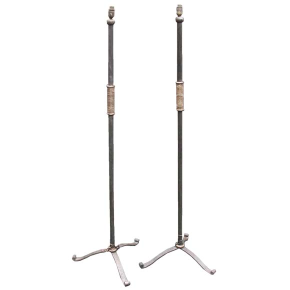 Pair of Patina Wrought Iron Floor Lamps For Sale