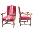 Pair of  Raspberry Louis XIII Style Armchairs