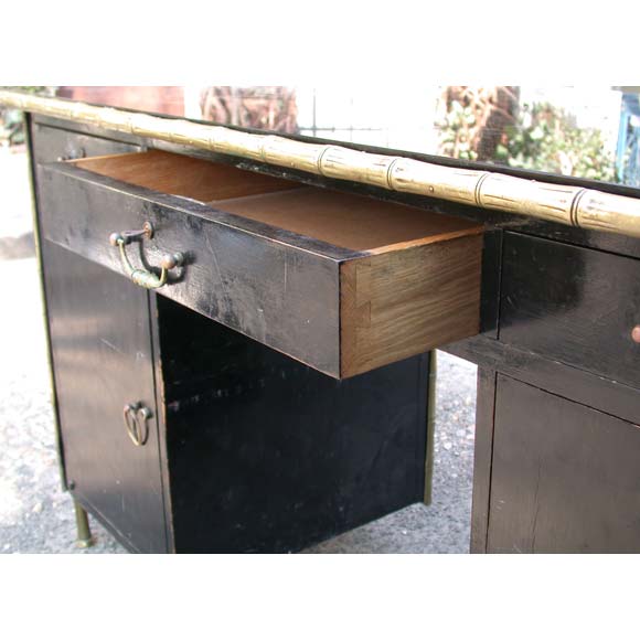 20th Century Brass Bamboo Framed Ebony Desk For Sale