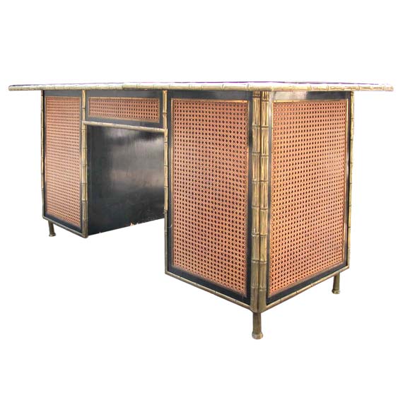 Brass Bamboo Framed Ebony Desk For Sale