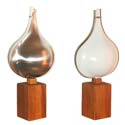 Pair of Metal and Opaque Tear Drop Lamps