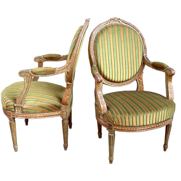 Pair of Louis XVI Style Oval Back Fauteuils For Sale