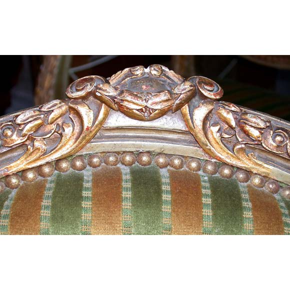 Fabric Pair of Louis XVI Style Oval Back Fauteuils For Sale