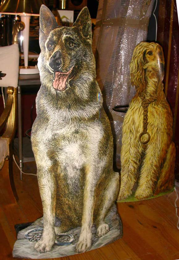 An umbrella stand by Fornasetti with an Alsatian dog front (another Afghan available).