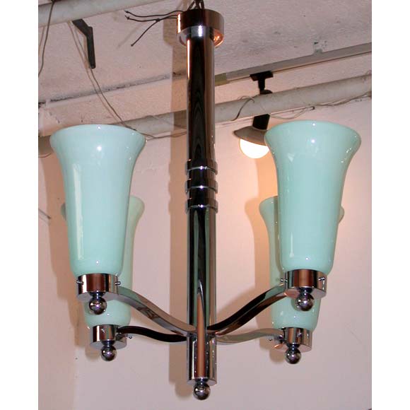Four Branch Chrome Pastel Bleu Shade Ceiling Light