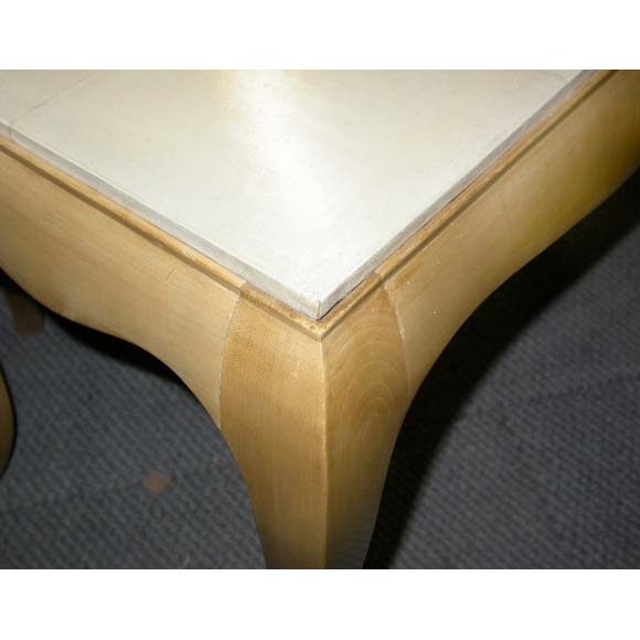 Mid-Century Modern Pair of Sycamore and Parchment End Tables by René Prou For Sale