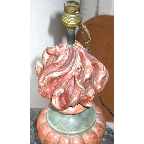Italian Patina Carved Gadroon Flame Table Lamp For Sale
