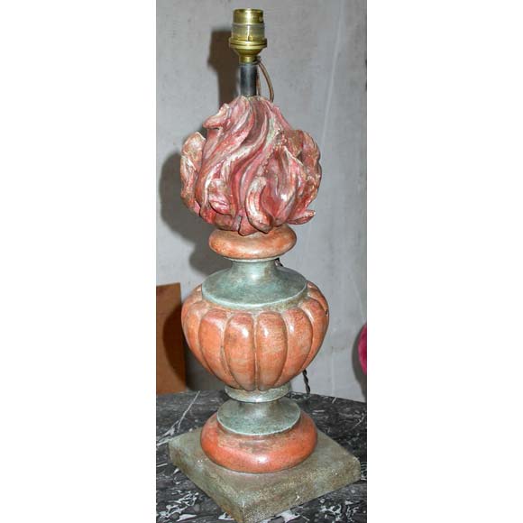 20th Century Patina Carved Gadroon Flame Table Lamp For Sale